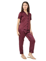 Smarty Pants Women's Silk Satin Wine Color Night Suit-SMNSP-926-S