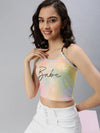 Women's Yellow Typographic Crop Top-SH-909-Yellow