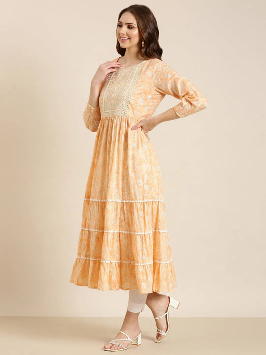 Women Peach Floral Anarkali Kurta-BC-CK-988-Peach