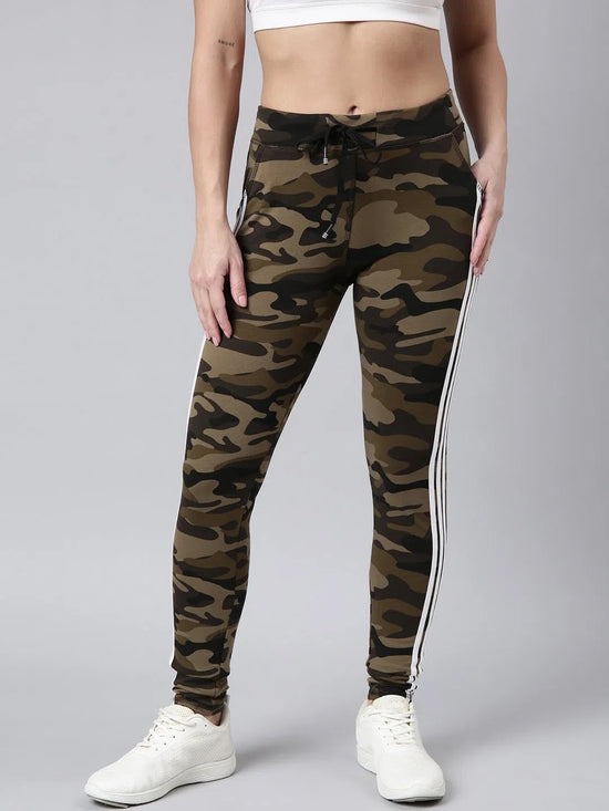 Women Camouflage Slim Fit Olive Track Pant-AF-1623-Olive