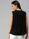 Women's Black Solid Tops-ON-257-Black