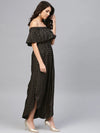 Off shoulder Flare yoke and U hem maxi dress in Black-TP0432RP10_S