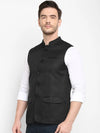 Hangup Men Standard Solid Men's Indian Wear-Black_Jute_Nehru