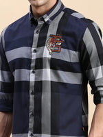 Men Navy Checked Casual Shirt-TIGER-0618-Navyblue