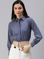 Women's Blue Polka Dots Crop Top-AE-7036-Grey