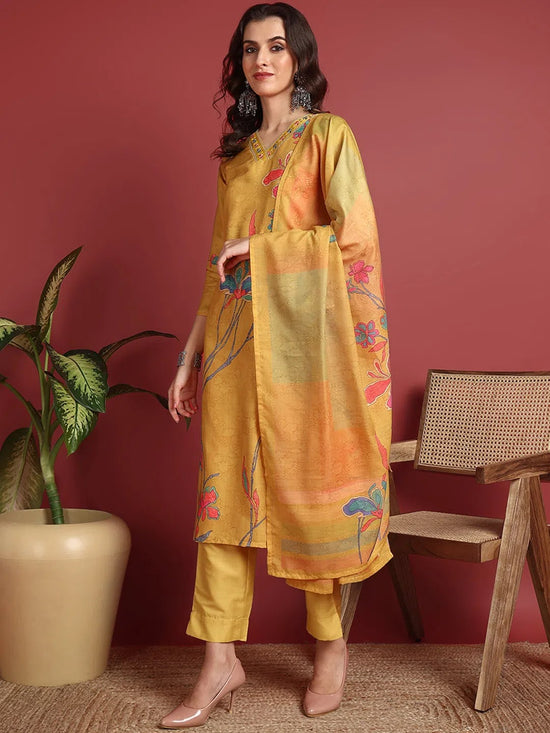 Ahika Polyester Floral Yellow Indian Ethnic-PKSKD2416_XS