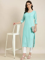 Women Turquoise Blue Embellished Straight Kurta-SKC-1217-Turquoiseblue