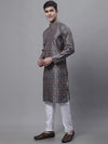 Men's Navy Digital Printed Kurta Pyjama Set-JOKP-P-691Navy