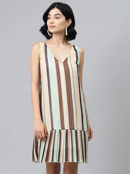 Multi Striped Lurex Pleated Dress