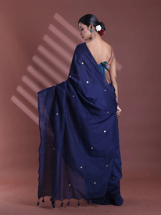 Navy Blue Pure Cotton Soft Saree With Sequined Work-MA59CT06510033