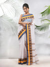 White Pure Cotton Tant Saree With Temple Border-MA51TT43430121