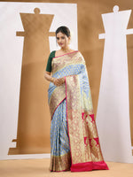 Baby Blue Katan Silk Banarasi Saree With Ethnic Motifs And Woven Designs-MA53KA441380036