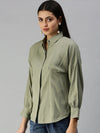 Women's Olive Solid Shirt-AE-10196-Olive