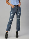 Women's Blue Solid Straight Fit Denim Jeans-GZ-2543B-Blue