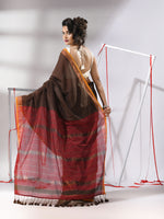 Brown Cotton Saree With Stripes Zari Pallu-MA55CT06520100