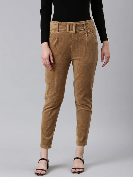 Women Khaki Solid Peg Trouser-LT-MF-23047-Khaki