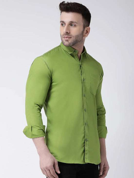 Hangup Men Slim Solid Shirts-CollarGreenShirt