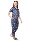 Smarty Pants Women's Silk Satin Blue Color Evil Eye Print Night Suit