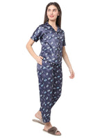 Smarty Pants Women's Silk Satin Blue Color Evil Eye Print Night Suit