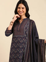 Women's Navy Blue Printed Kurta Set-UB-2673-Navyblue