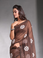 Brown Pure Cotton Soft Saree With Floral Embroidery Work-MA54CT33580094