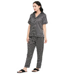 Smarty Pants Women's Silk Satin Black & White Color Geometric Printed Night Suit