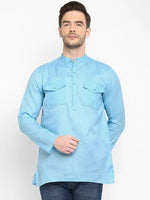 Hangup Men Standard Solid Men's Indian Wear-Sky_2Pkt_Short_Kurta