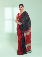 Black Patli Pallu Cotton Saree With Texture Design-MA59CT06570024