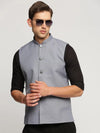 Men Grey Mandarin Collar Solid Nehru Jacket-AD-J-450-Grey