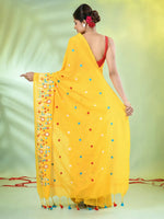 All Over Thread Floral Embroidery Yellow Cotton Saree-MA62CT33610082