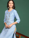 Women's Blue Embellished Straight Kurta-SKC-3217-Blue