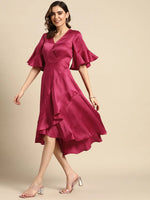 Midi over lap Frill Dress in Pink