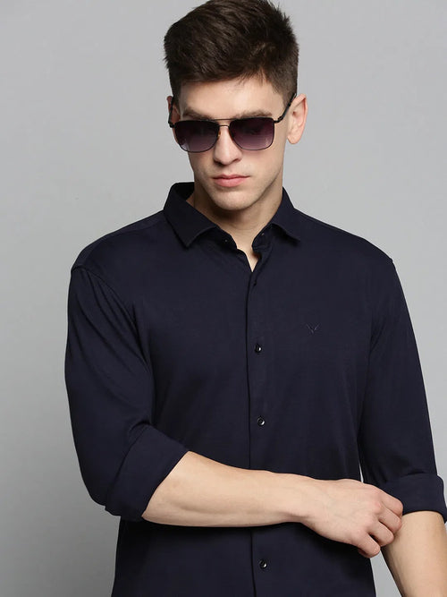 Men Navy Solid Casual Shirt-CARLOKNITS-3215-Navyblue