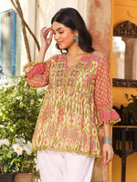 Green Embroidered Cotton Voile Peplum Tunic