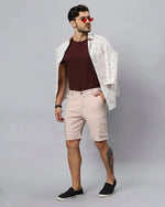 Solid Stretchable Shorts with 6 pockets-Beige-HCS6011-30