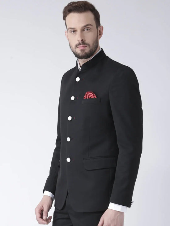 Hangup Men Standard Solid Men Formalwear-WhiteBttnBlackBlazer