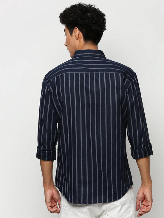 Men Navy Striped Casual Casual Shirts-YARROWSTRIPE-5635-Navyblue