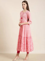 Women Pink Floral Anarkali Kurta-AT-A678-LG-Pink