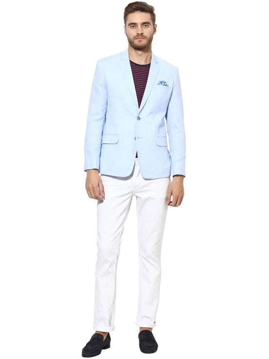 Hangup Men Standard Solid Men Formalwear-SkyBlueLinenBlazer