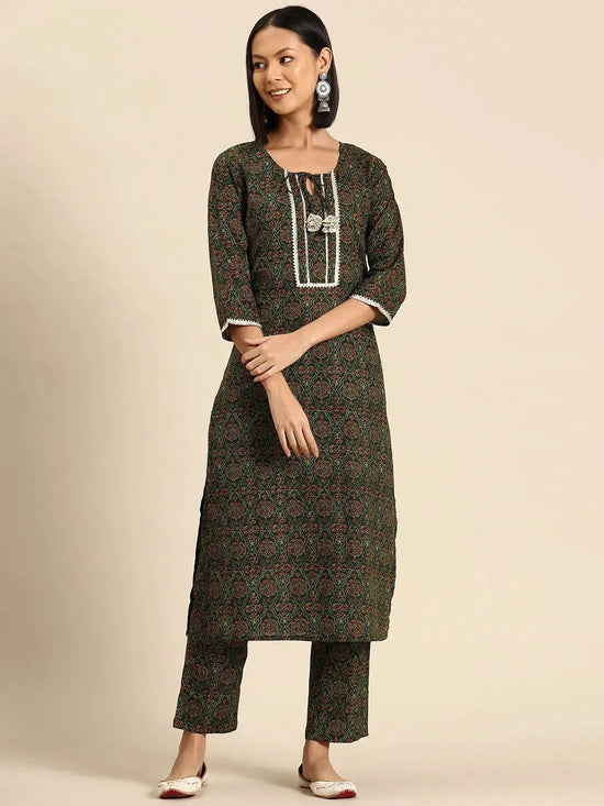 Kurta Pyajama with gota work Green Ajrak Print