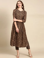 Women's Taupe Printed Kurta Set-SKC-945-Taupe