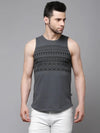 Rigo Dark Grey Placement Print With Curved Bottom Sleeveless T-Shirt Vest