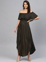 Off shoulder Flare yoke and U hem maxi dress in Black-TP0432RP10_S