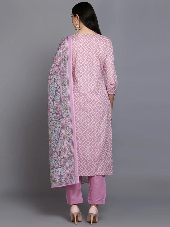 Ahika Women Pink Rayon Printed Straight Kurta Pant Set