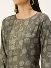 Women's Grey Embellished Straight Kurtas-HO-1448-Grey