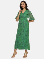 Floral Green Shirt Collared Maxi Dress-17347