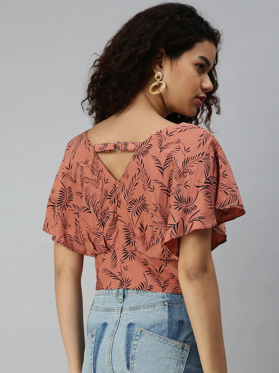 Women's Printed Brown Top-AE-10184-Brownnavyblue