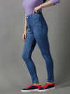 Women's Blue Solid Skinny Fit Denim Jeans-GZ-5280-Blue