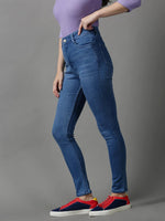 Women's Blue Solid Skinny Fit Denim Jeans-GZ-5280-Blue