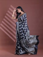 Black Silk Soft Saree With Paisley Print-MA60BSL01400044